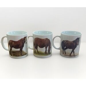 Horse Coffee Mugs Equestrian Rustic Farm Ranch Animal Ceramic Cups Set of 3